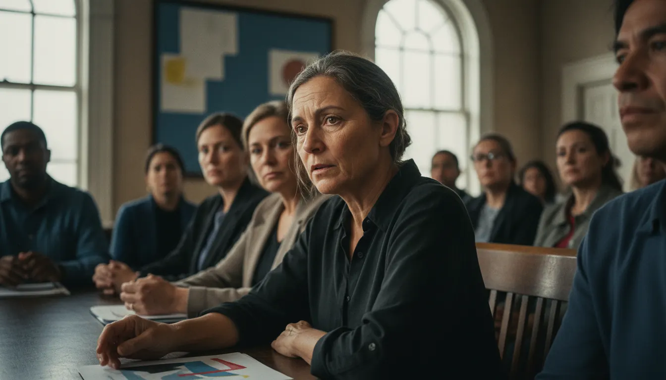 Local council members conducting community meeting during political crisis